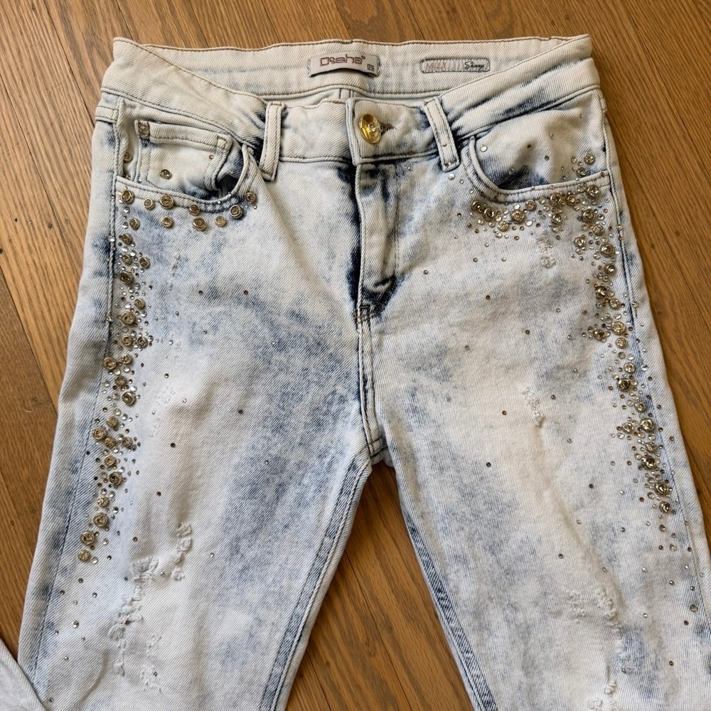 Dishe Jeans Miley Skinny Acid Wash Rhinestone Stud Distressed Denim 29